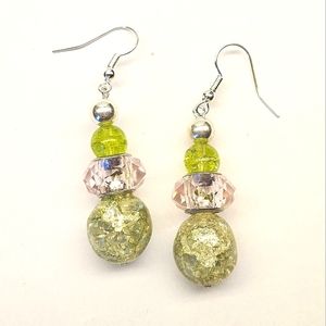 Green and Pink Beaded Earrings
